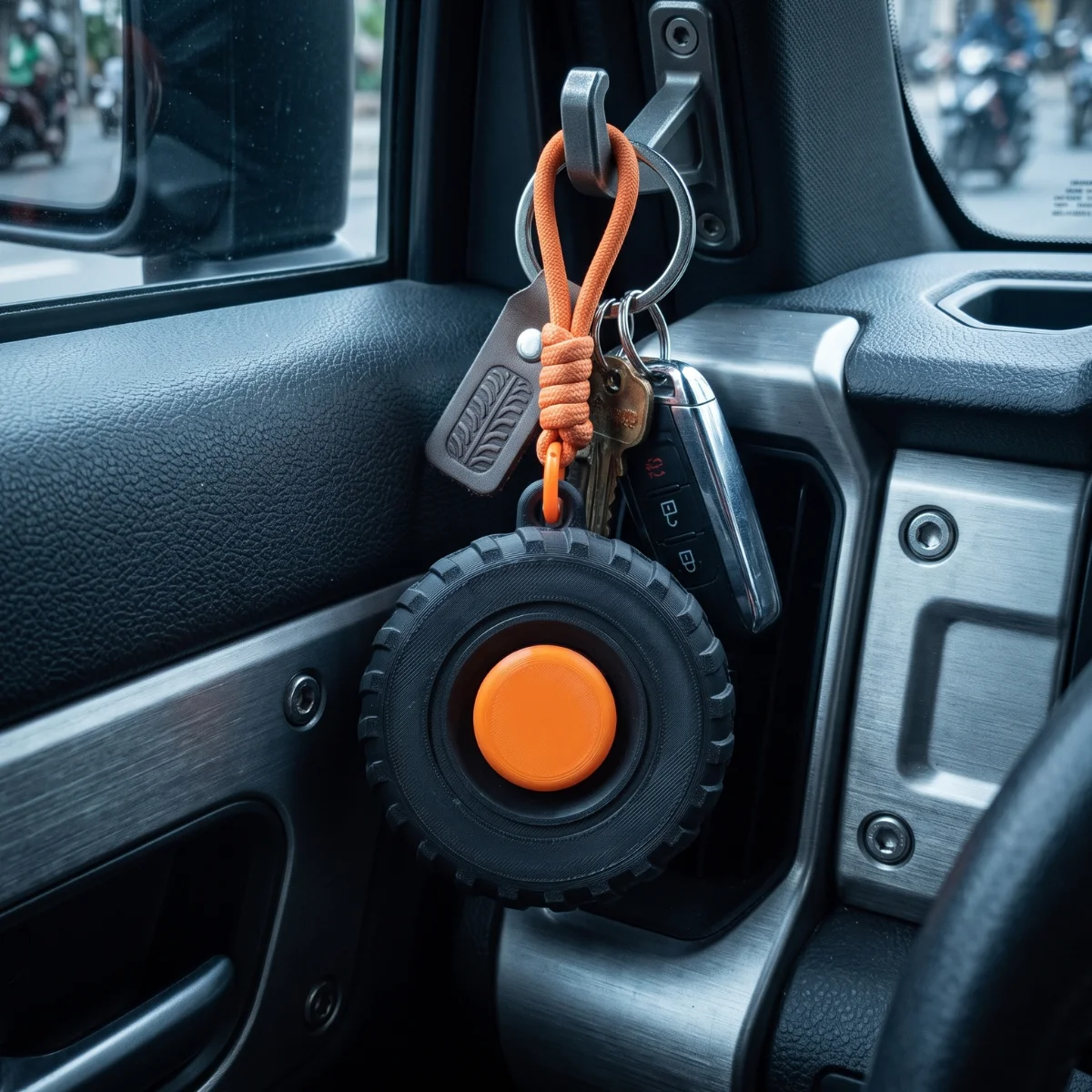 1pc Auto Tire Fidget Charm, Eco-Friendly PLA 3D Printed Automotive Wheel Tactile Decompression Outdoor Backpack Decor Keychain