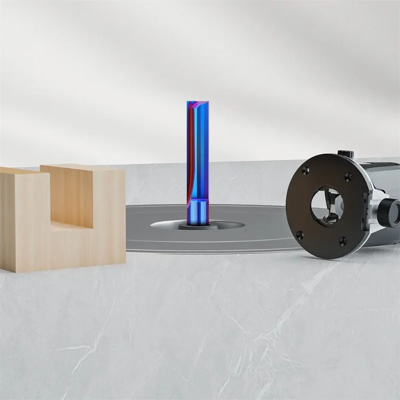 2-edge straight knife, straight groove, spiral blue nano woodworking slotting, integral alloy woodworking milling cutter