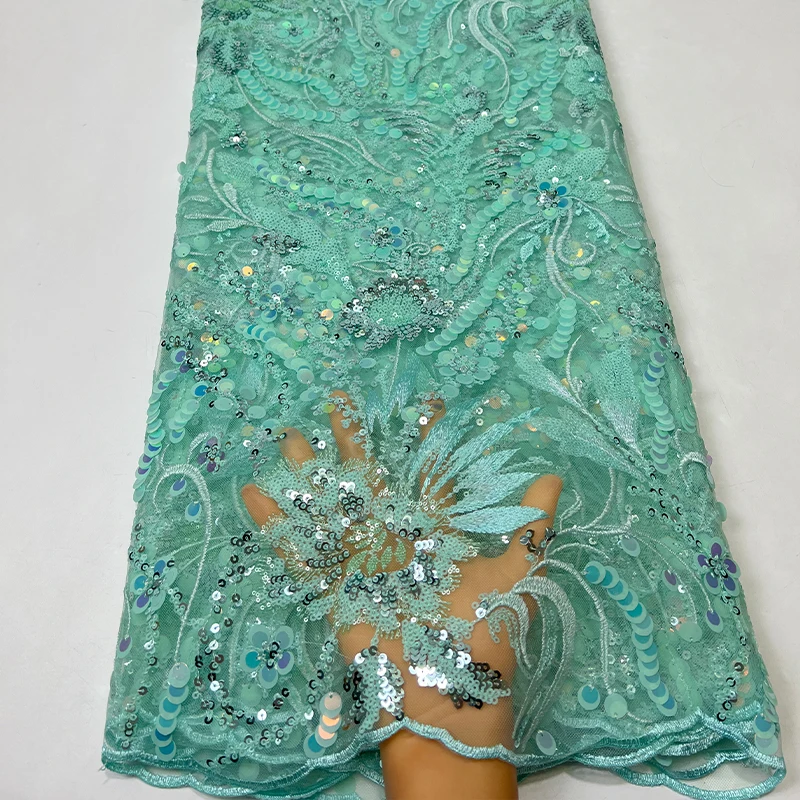 نسيج شبكي فرنسي عالي الجودة، فستان قماش مطرز بالترتر على شكل ذيل فينيكس أفريقي عصري ورائع