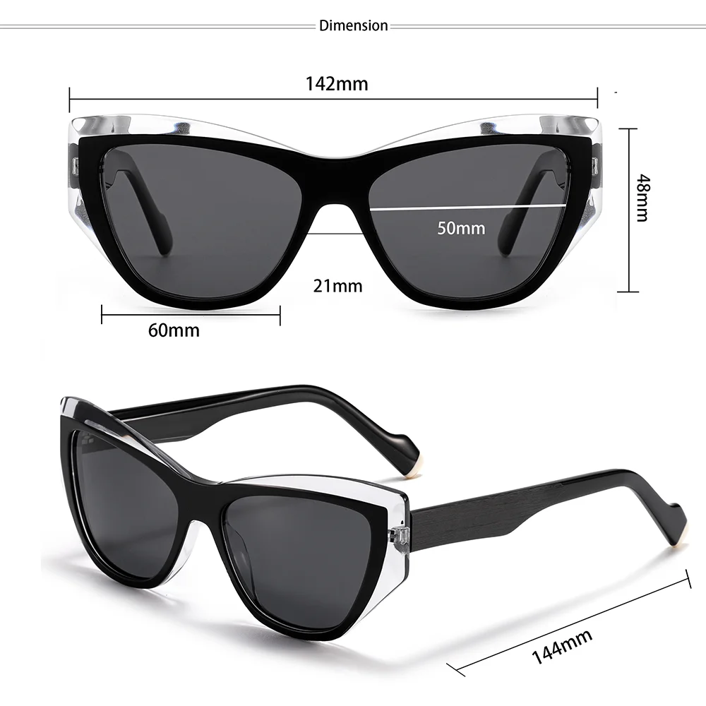 CATERSIDE Frauen Stil Sonnenbrille Acetat Cat Eye Rahmen Farbe-Blocking Design Suneyewear Männer Mode Luxus Fahren Gläser UV400 – Detail 5