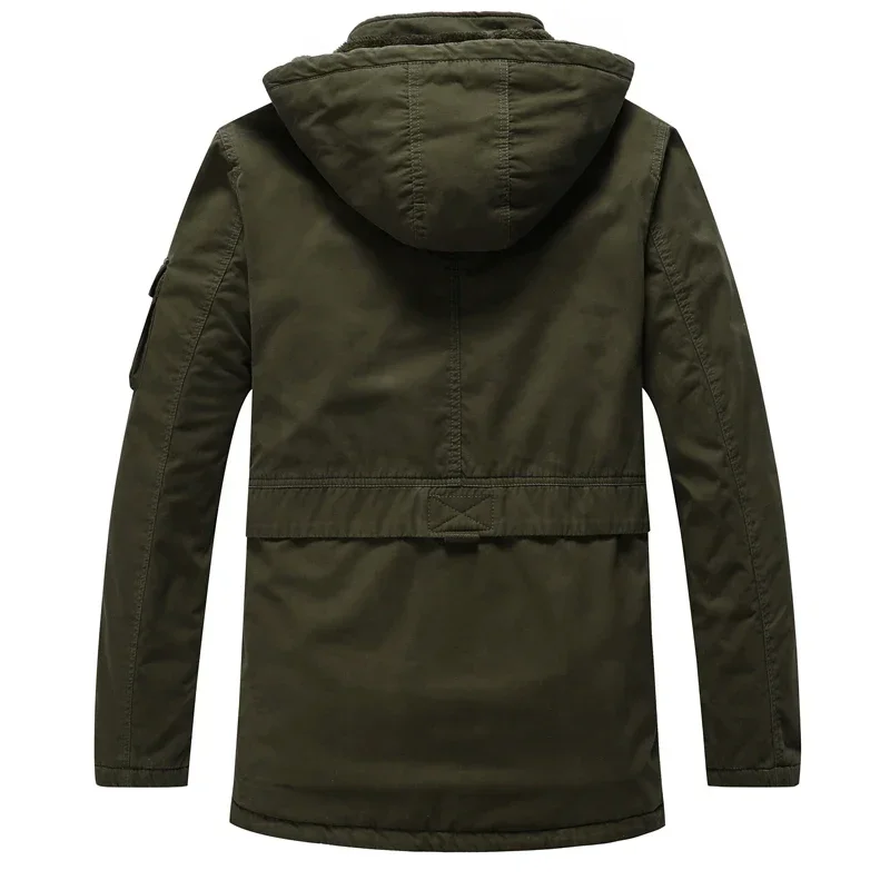 Military Thick Warm Man Jacket Fleece Mens Clothing Bomber Oversize Windbreaker Hooded Winter Mid-length Jackets Men Military