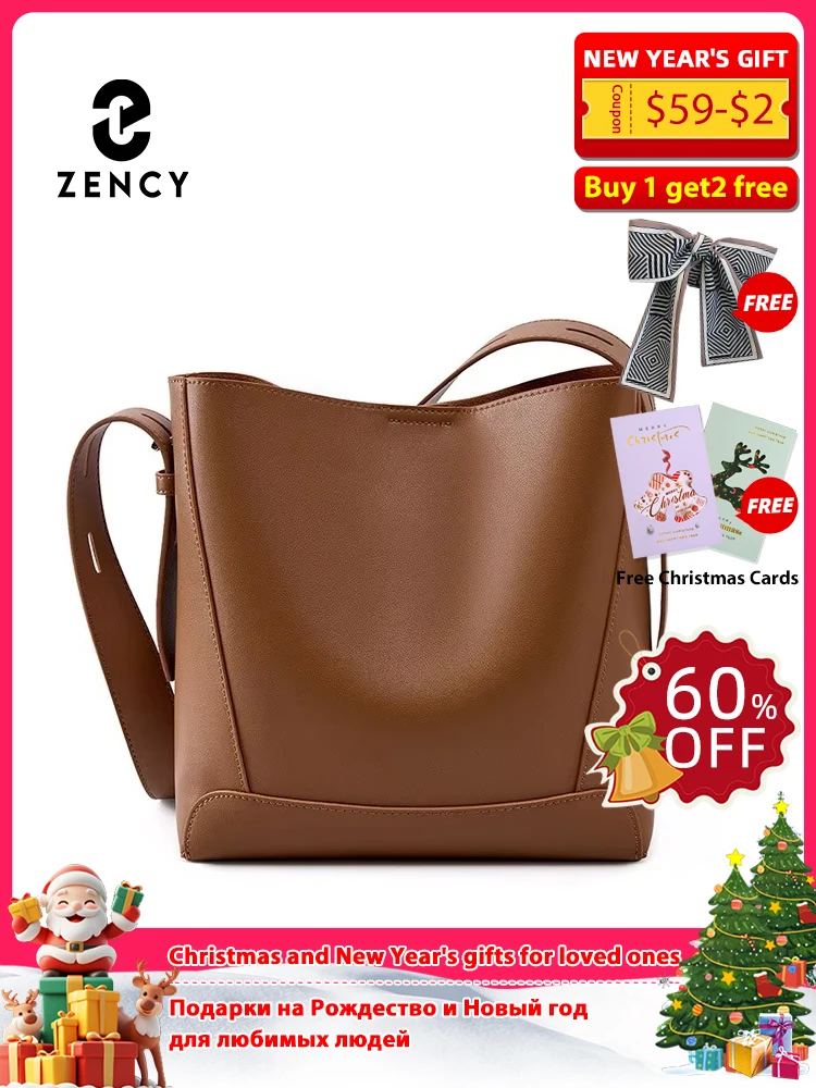 

Zency New Split Leather Casual Shopper Shoulder Bag Commuter Large Bucket Handbag Simple High Quality Women Tote Underarm Bag