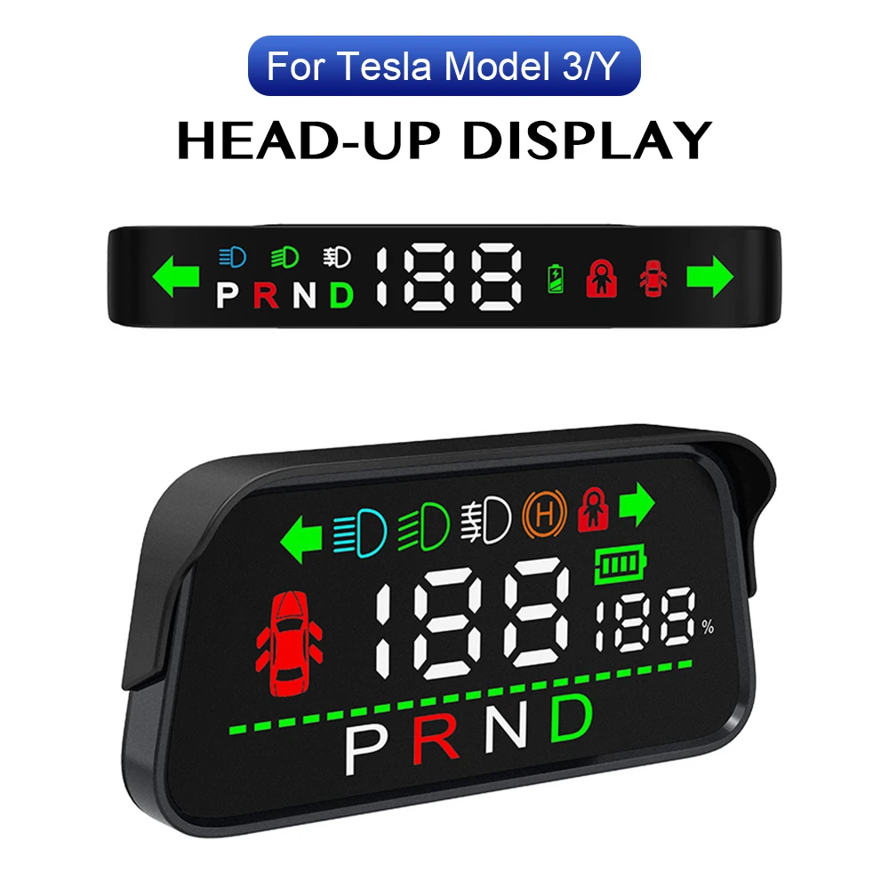 Car HUD Speedometer Head Up Display Digital Alarm Turn Signal Braking Light Door Gear Indicator For Tesla Model 3 Y 2016-2023