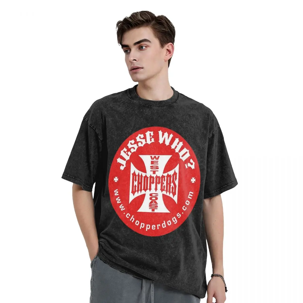 Personalized West Coast Iron Cross Choppers Washed T Shirts Vintage Short Sleeve Hip Hop T-Shirt Streetwear Tops Tees