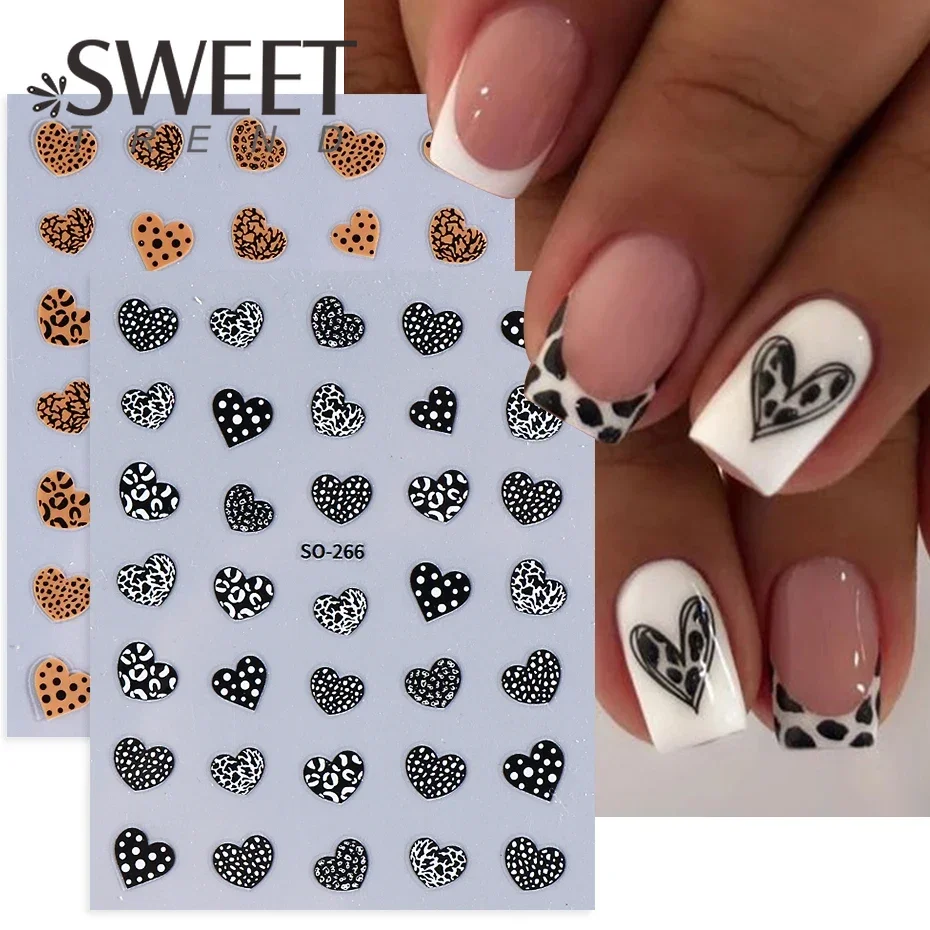 3D Leopard Print Love Heart Nail Stickers Sexy Lips Black Brown Leopard Valentines Decal Slider DIY Romantic Manicure Decoration