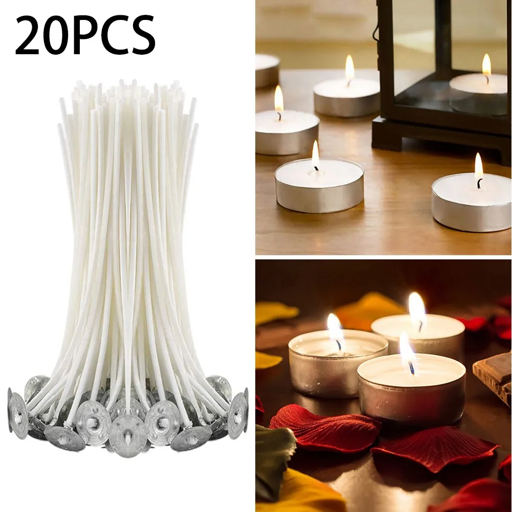 20 Pcs 200mm Long Pre Waxed Candle Core For Candle Making With Metal Sustainer`S Smokeless Candle Wicks