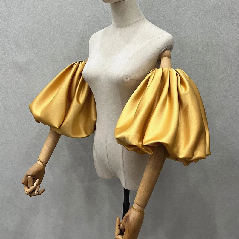 Accessorio per abito da sposa con maniche corte gonfie alla moda chic, maniche da sposa in raso a forma di lanterna rimovibile, maniche da festa da sposa da donna