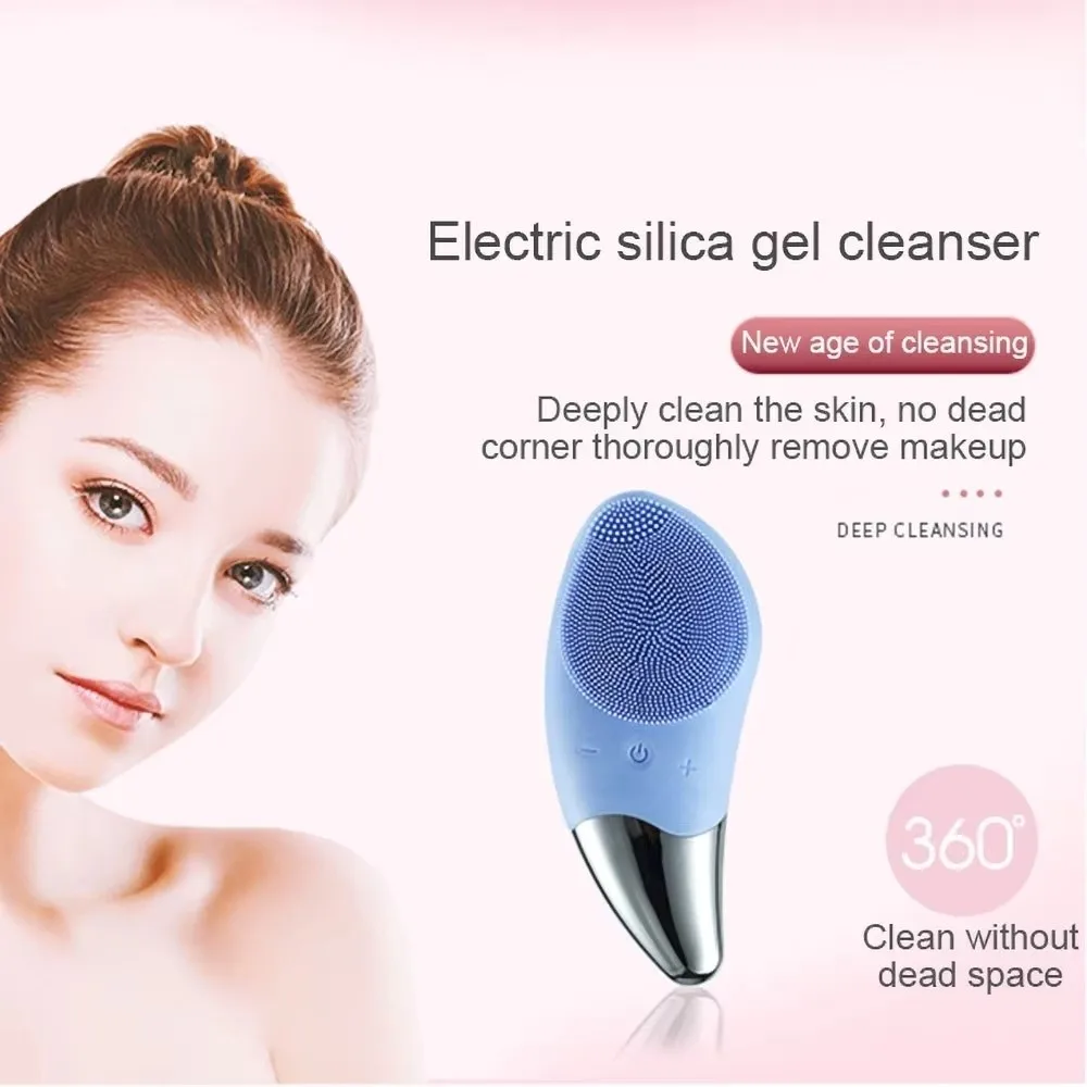 Silicone USB Electric Face Brush​​ Rechargeable​​ ​​Waterproof​​ ​​Sonic Facial Cleanser​​ Oval ​​Multiple Speeds​​