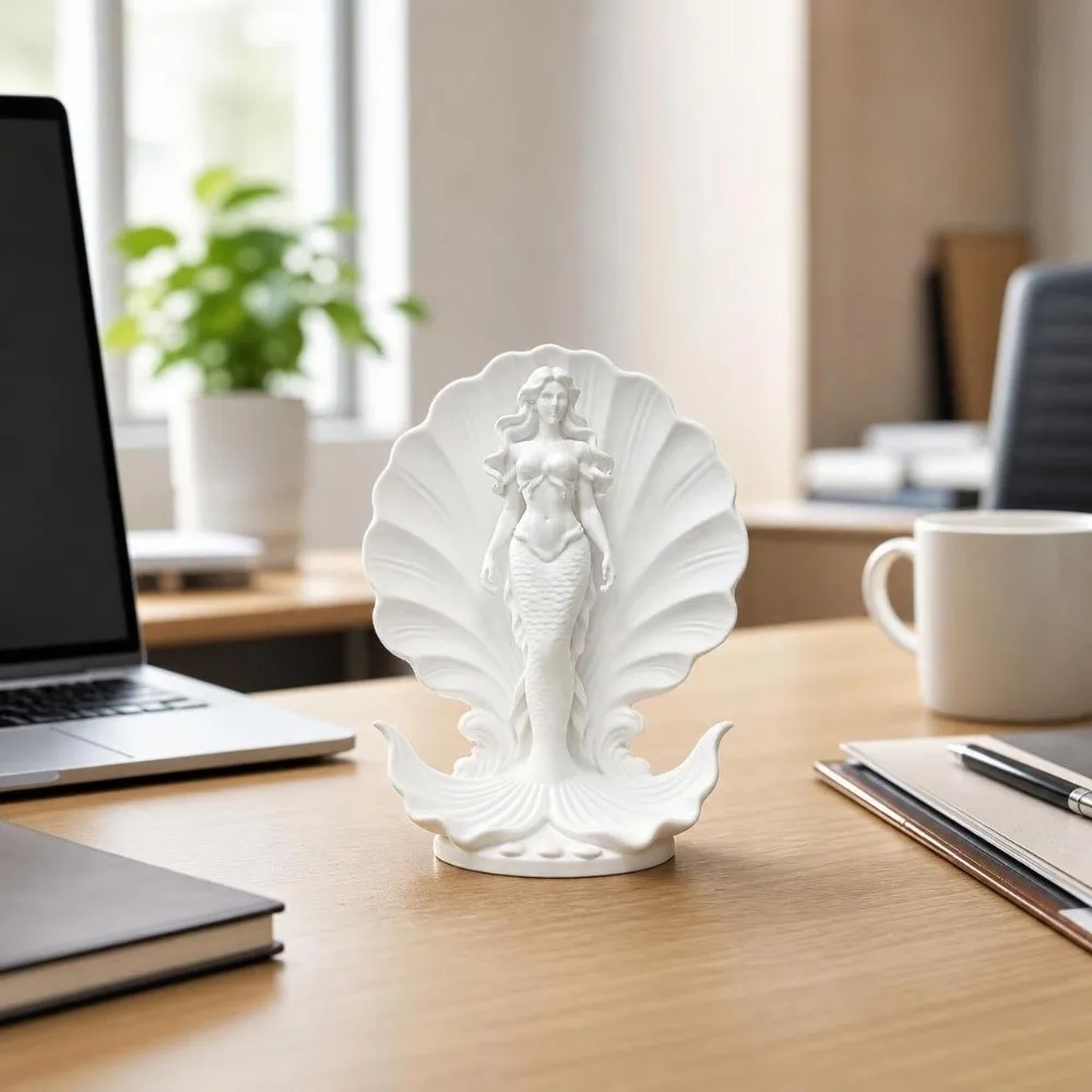 Unique 3D Printed Mermaid Figurine Ornaments Light Luxury Mermaid In Shell Statue Elegant Creative Desktop Decoration Office