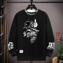 American Men Black Sweatshirts Parkour Printed Long Sleeve T-shirt Fashion Men's Clothing Khaki Casual O Neck Hip Hop Top 2024