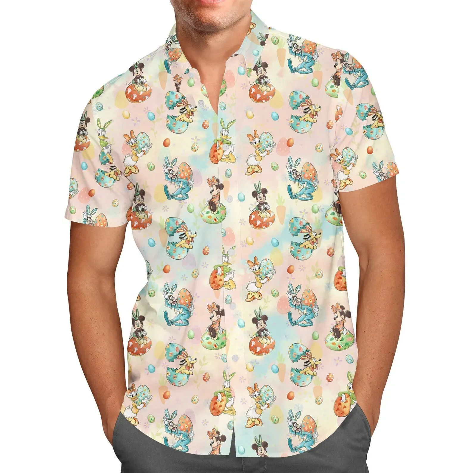 Disney World masculino camisa havaiana, de botão, manga curta, Mickey, Minnie, crianças, mulheres, Walt, moda