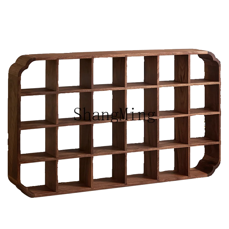 HJ black walnut solid wood Chinese wall-mounted tea set ornament storage display stand wall Duobao Pavilion
