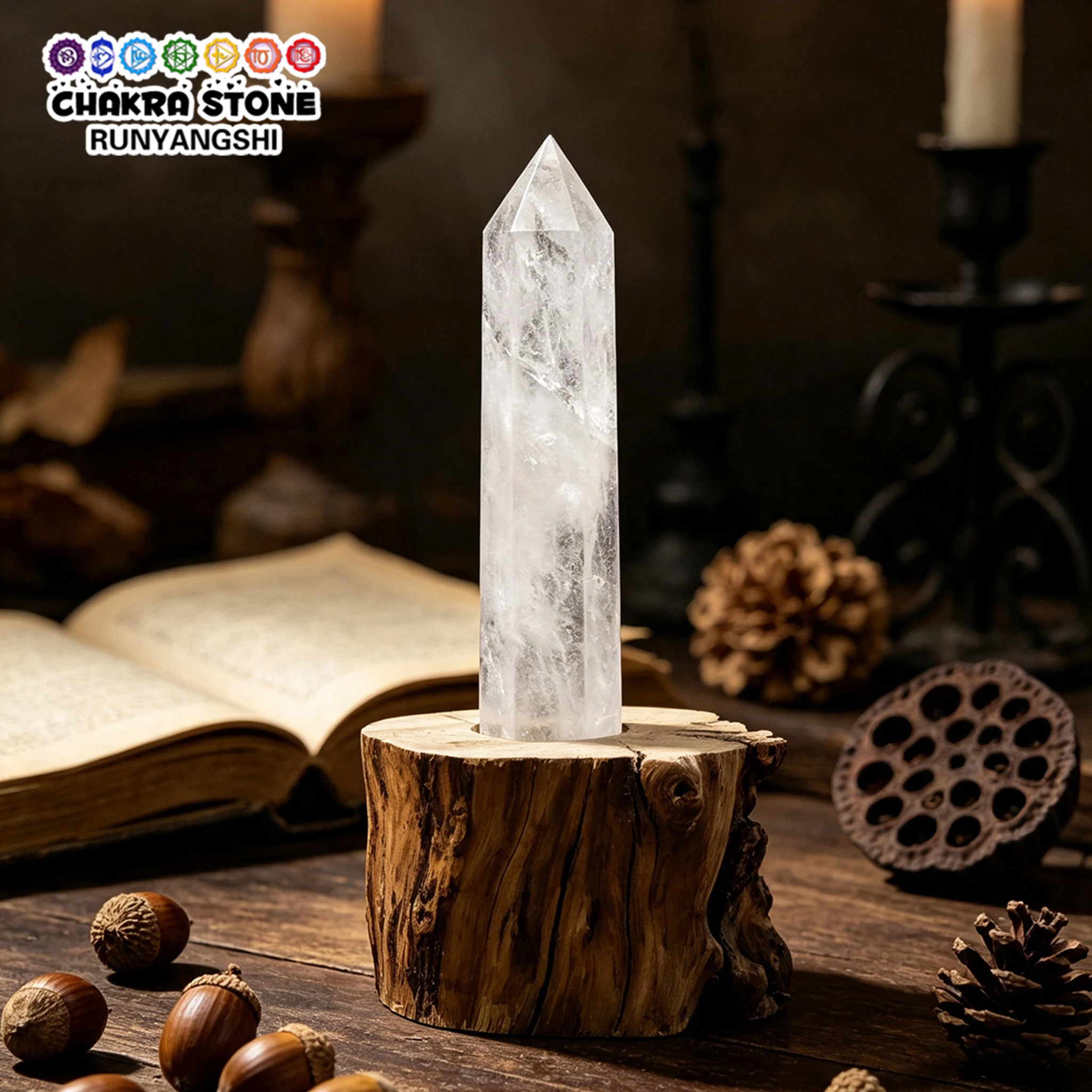 1PC Natural wooden crystal pillar lamp base, bedside lamp, ambient lamp, wooden base, home decoration, holiday gift