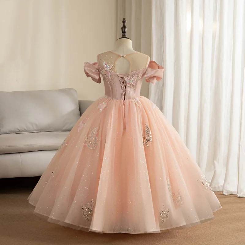 

Girls' Formal Dress Princess Gown 2025 New Pink Birthday Host Elegant Violin Piano Performance Dress