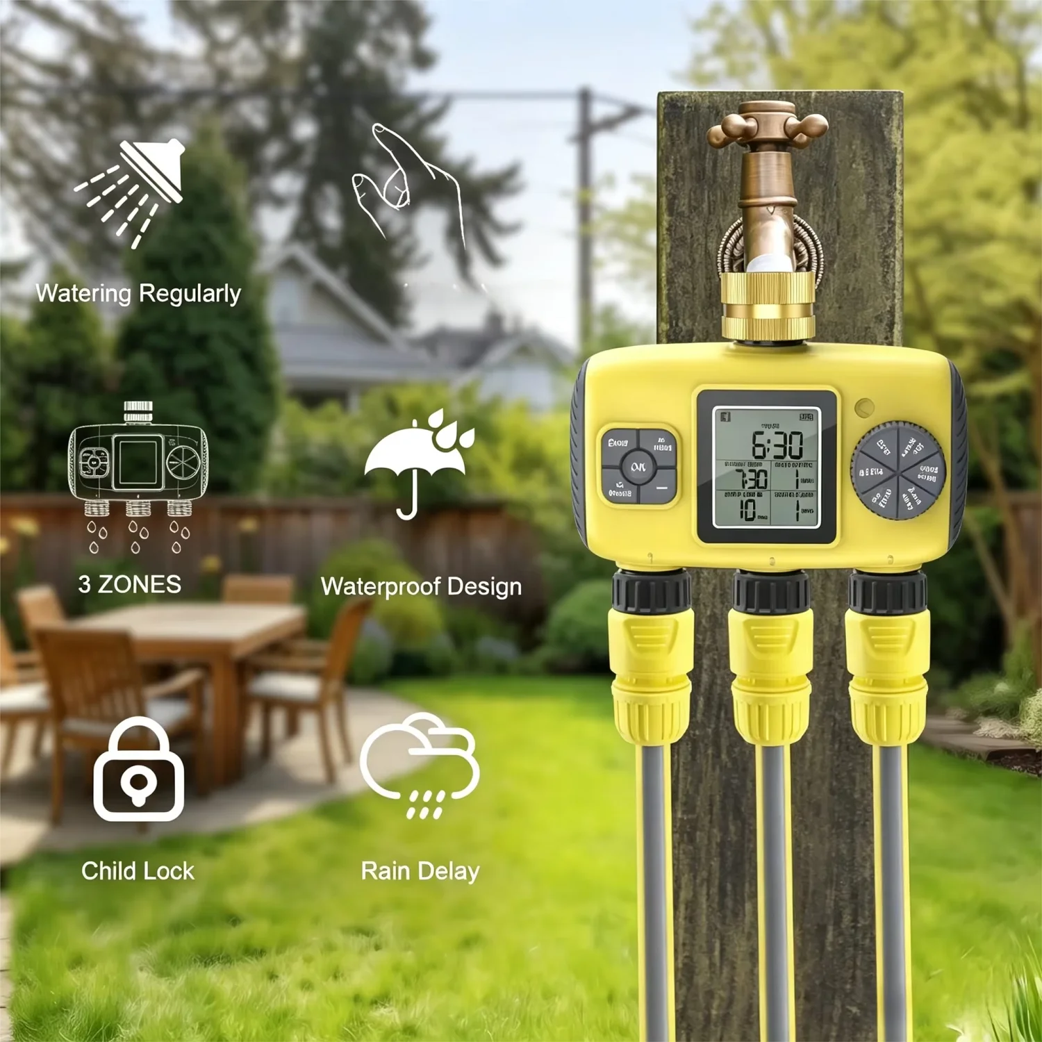 3-Outlet Automatic Water Timer Garden Irrigation Watering System Independent Control Sprinkler Programmer Tools