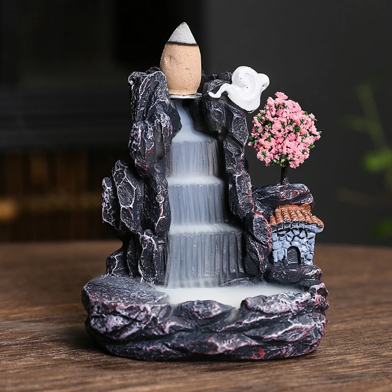 Incense Burner Zen Decoration for Home Yoga Room Backflow Aroma Smoke Fireplace Mountains River Waterfall Incense Burner Holder