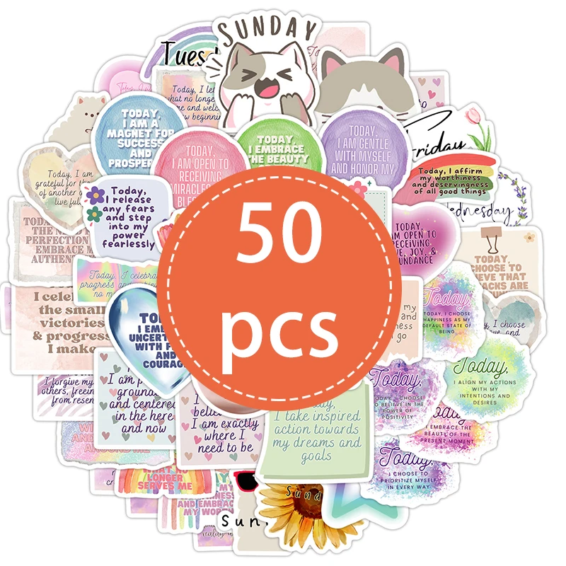 50PCS Cute Cartoon Colorful Motivational Phrases Stickers Pack Affirmation Positive Stickers DIY Inspirational Decals Kids Toys