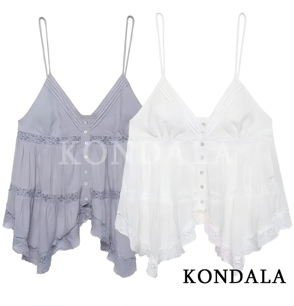 KONDALA Damen Elegantes Sexy Trendiges Besticktes Cami-Top V-Ausschnitt Ärmellose Oberteile Neue Mode 2026 Frühling Sommer Urlaub Strand Tops