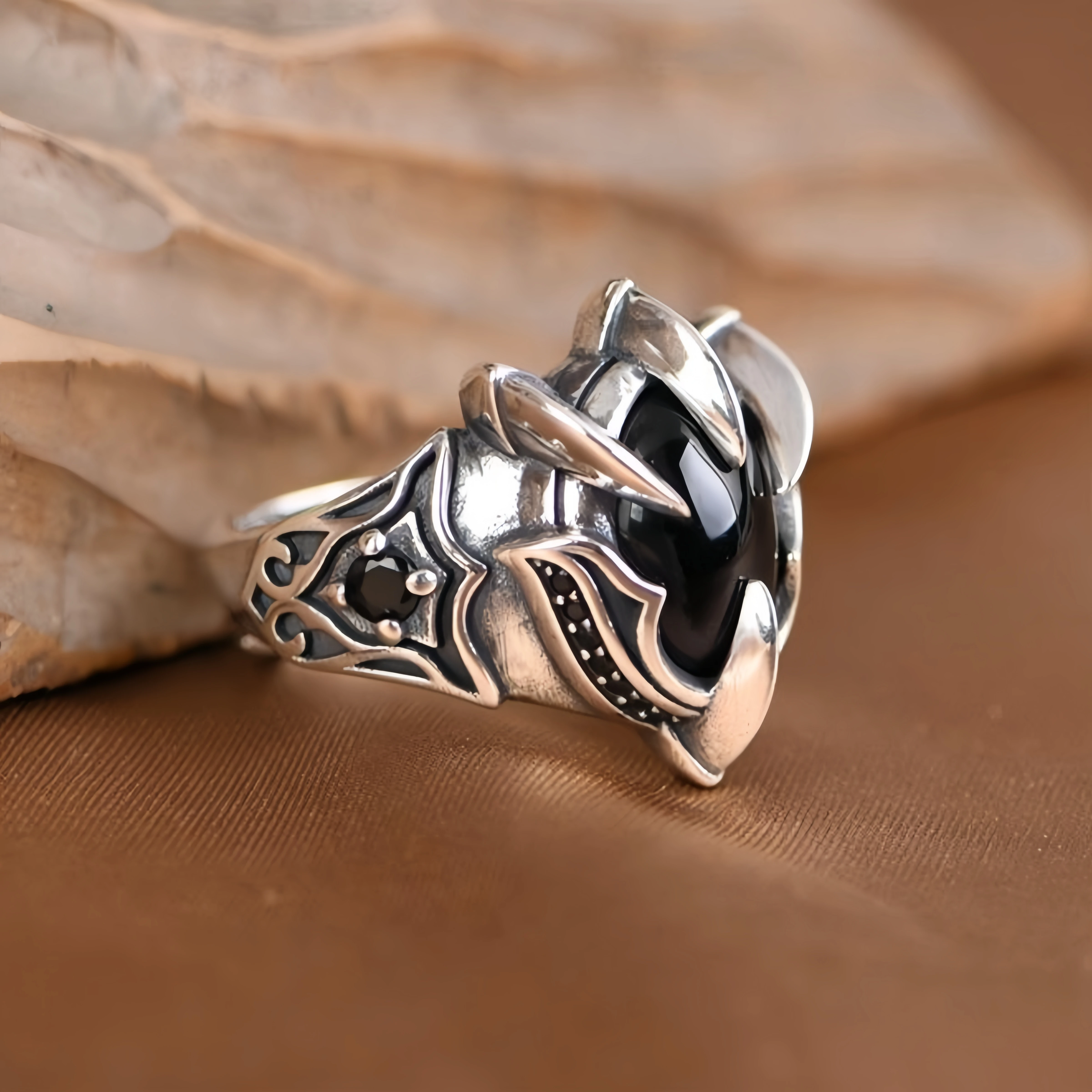Retro Eagle Talon Adjustable Open Ring For Men Silver-plated Copper Gothic Punk Edgy Jewelry Bikers Accessories Gift for Him