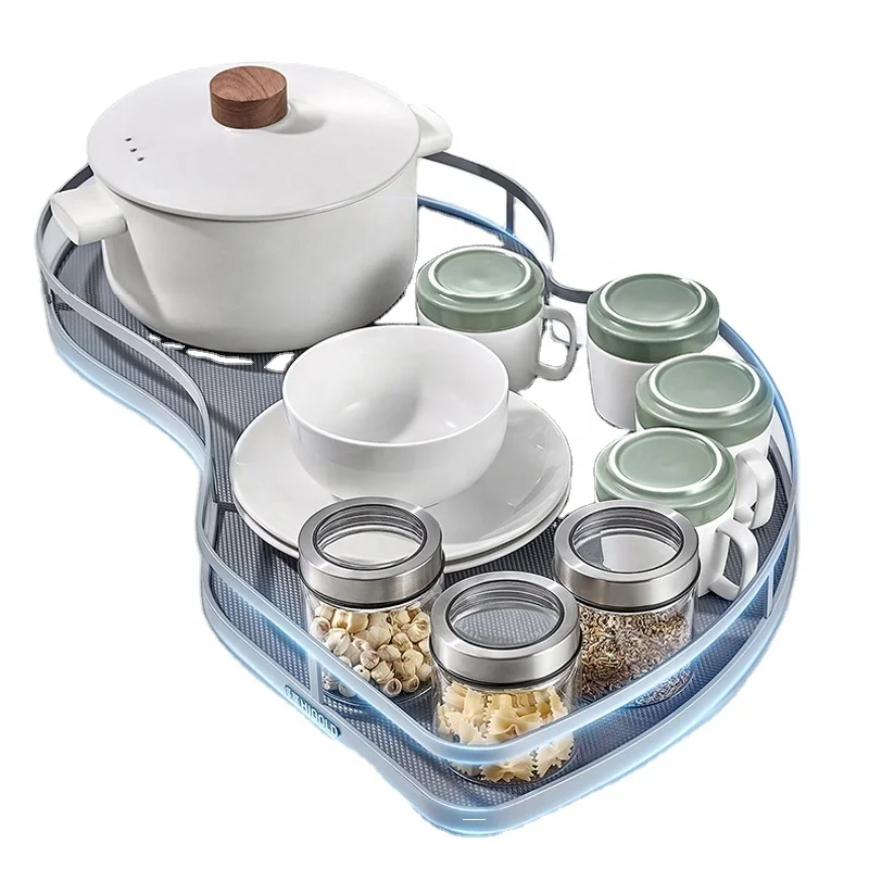 

Kitchen accessories Stainless steel 2-layer storage drawer style 270-degree rotating kitchen cabinet basket