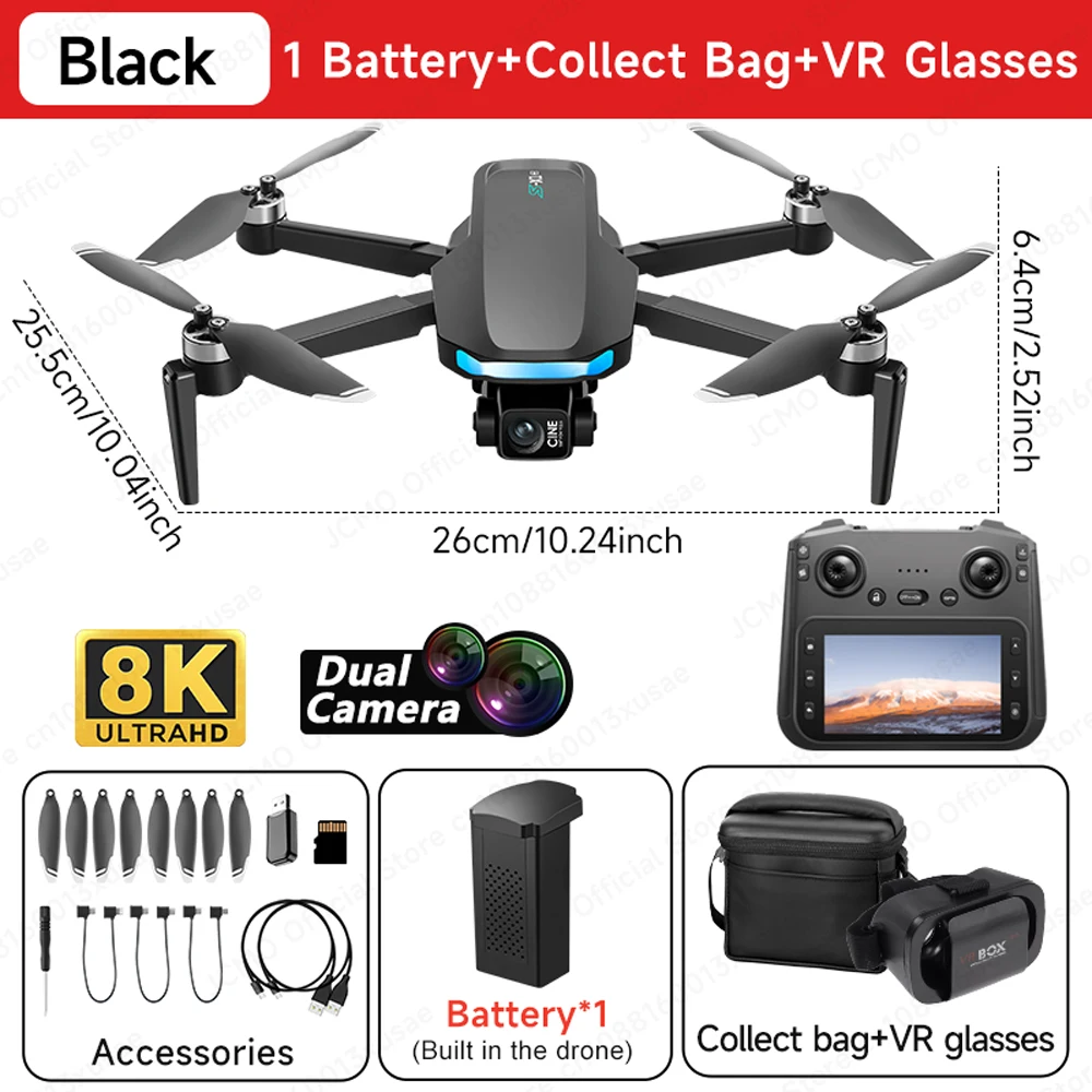 JCMO S-X1 3-assige Gimbal Camera Drone 8K 50fps Professionele Dual Camera GPS Borstelloze Motor Opvouwbare 5G Wifi Afstandsbediening Quadcopter
