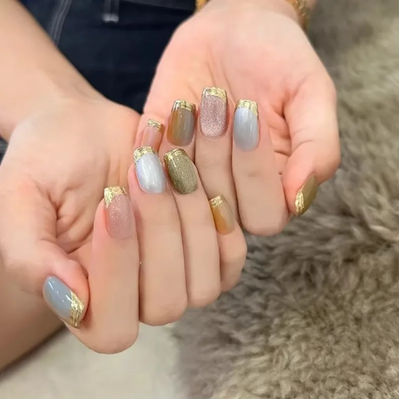 YTYIN اضغط على الأظافر على شكل اللوز الأظافر المزيفة المصنوعة يدويًا بتصميم حلو وطازج للفتيات مع أداة مانيكير مريحة في الارتداء #3