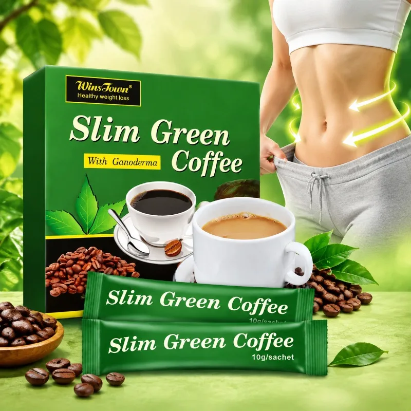 Slim Green Coffee for Weight Management, Metabolism & Energy Boost - Green Tea Garcinia Ginseng Ganoderma L-Carnitine 18 Sachets