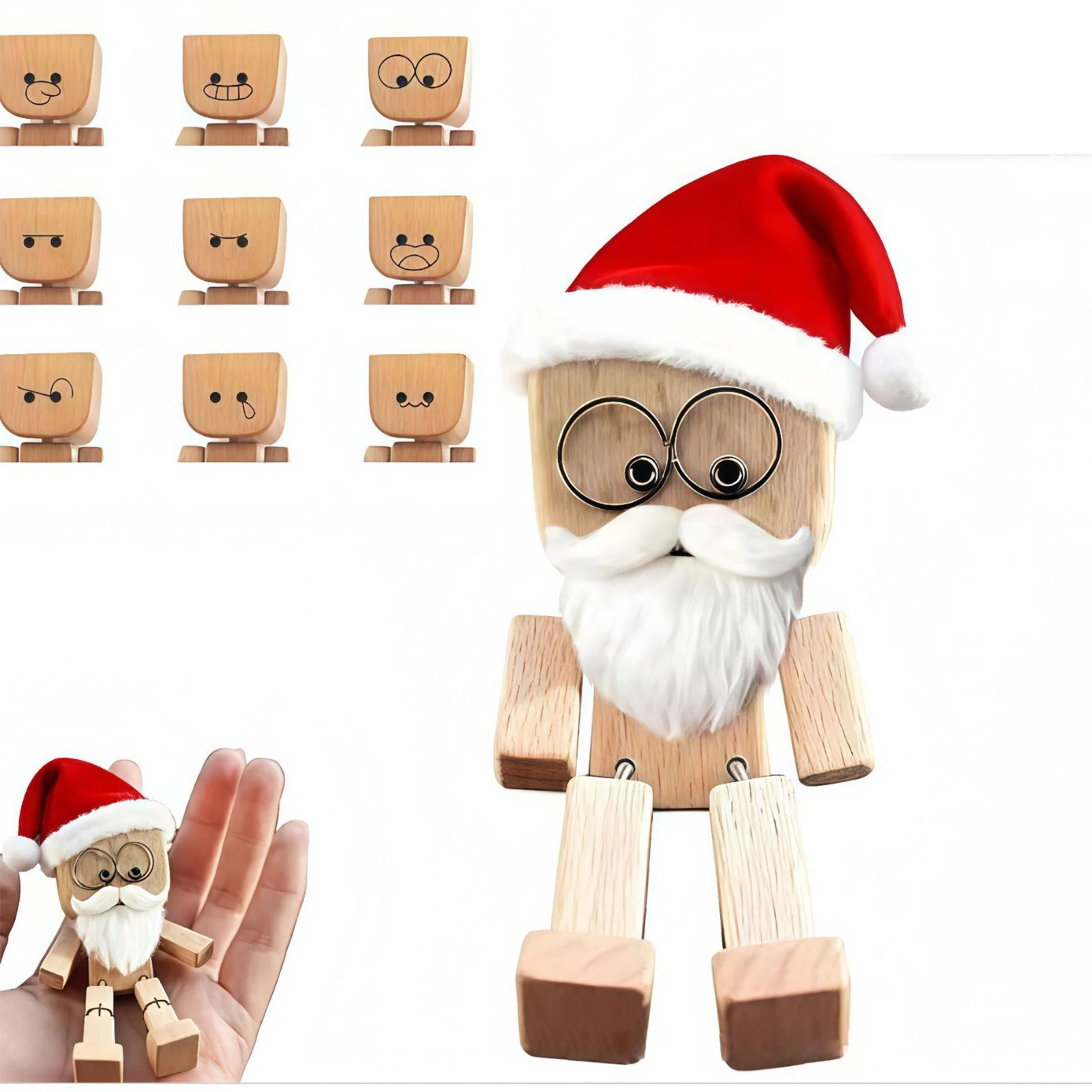 

Встряхивающий деревянный человек, компактная структура 12, магнитные выражения, рождественская шляпа, встряхивающая бороду, деревянная фигурка человека