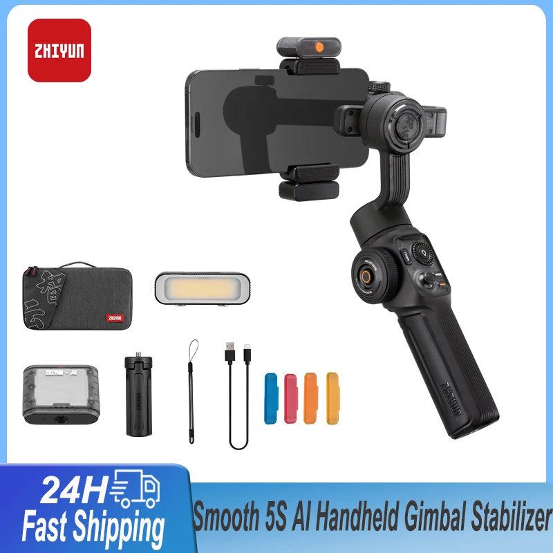 Zhiyun Smooth 5S Pro Combo Ai Face TrackingHandheld Gimbal Stabilizer 3-Axis Smartphone Selfie Stick For iPhone 15 PRO Android