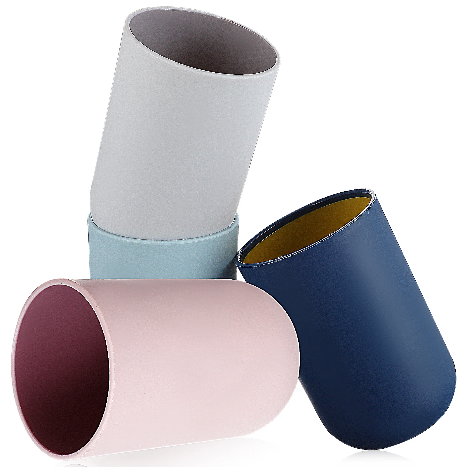 

4 pcs Random Color Bathroom Mugs Plastic Toothbrush Cups Mouthwash Drink Storage Non Slip RV Suitable Kitchen Bar