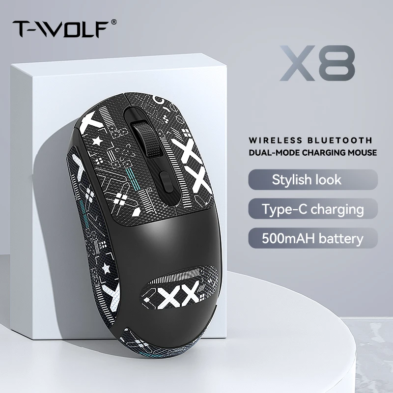 

New T-WOLF X8 Dual mode Bluetooth Wireless Mouse For Gaming Office Anti Slip Stickers bullshit King Personalized Stickers Mouse