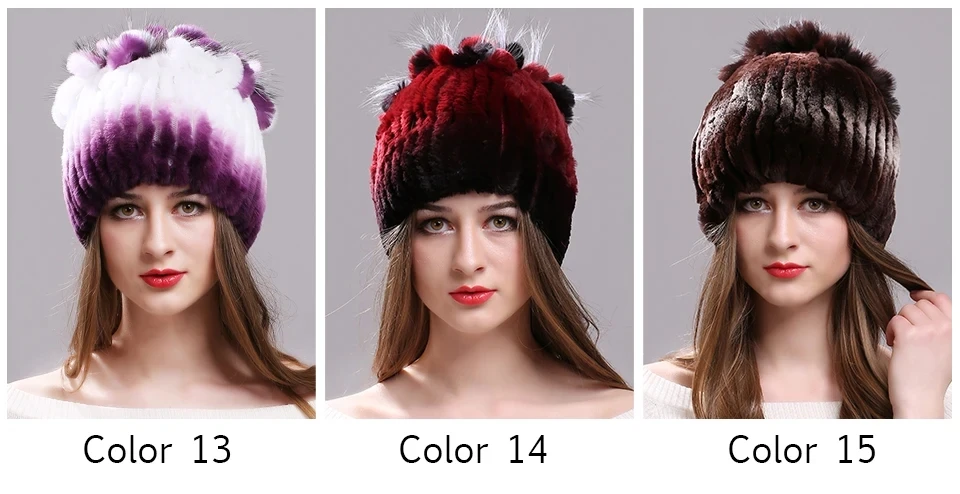 Strickmütze für Damen, 100 % echte Rex-Kaninchenfellmütze mit Blumen, Oberteile, warme, hochwertige Beanie-Damenmütze aus echtem Pelz für den Winter – Detail 6