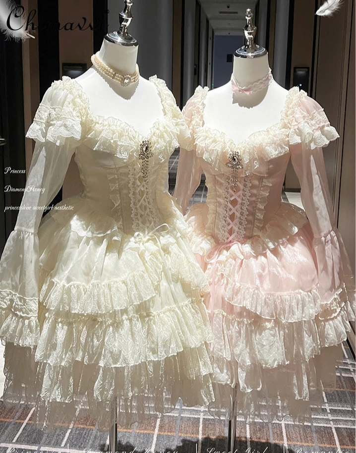 

Sweet Romantic Atmosphere Lolita Princess Ji Sleeve Op Dress Spring and Autumn New Cute Girl Birthday Party Lace Dresses Women
