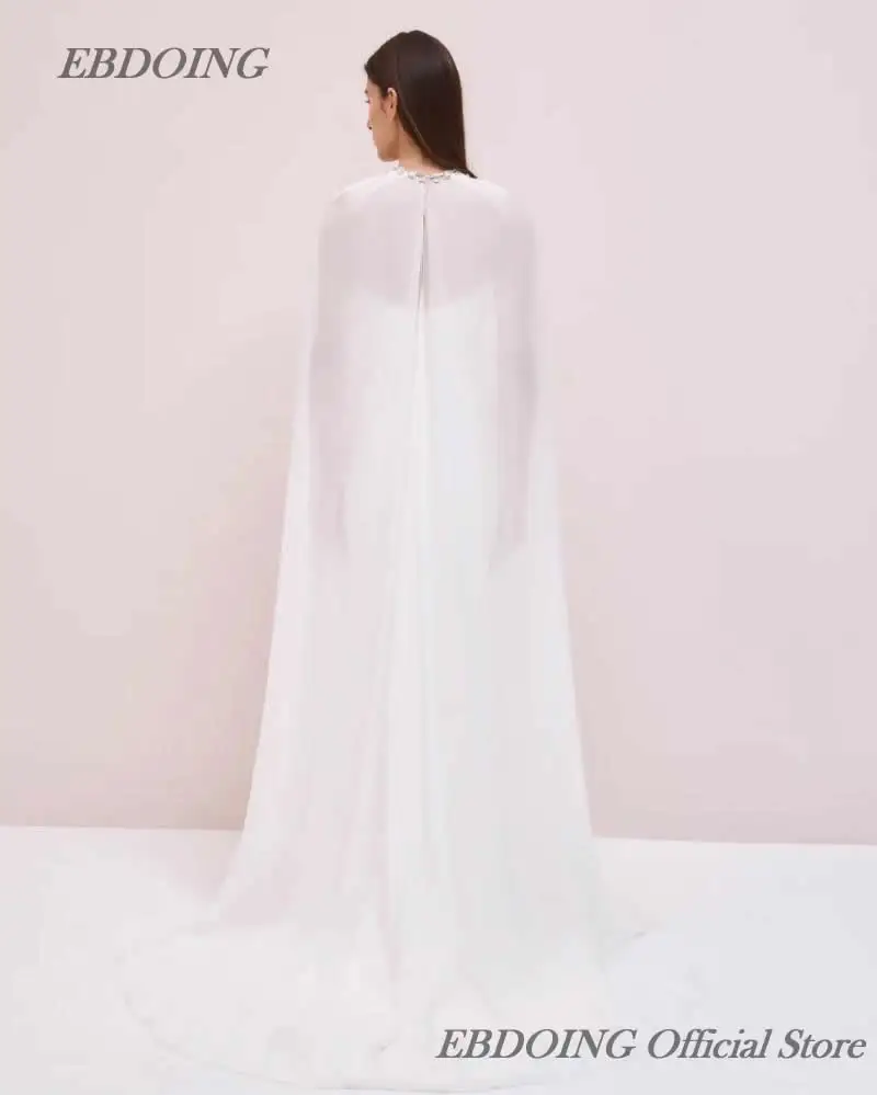 EBDOING Wedding Dress Mermaid Satin O-Neck Neckline With Open-Back With Cape Customized Bride Gown