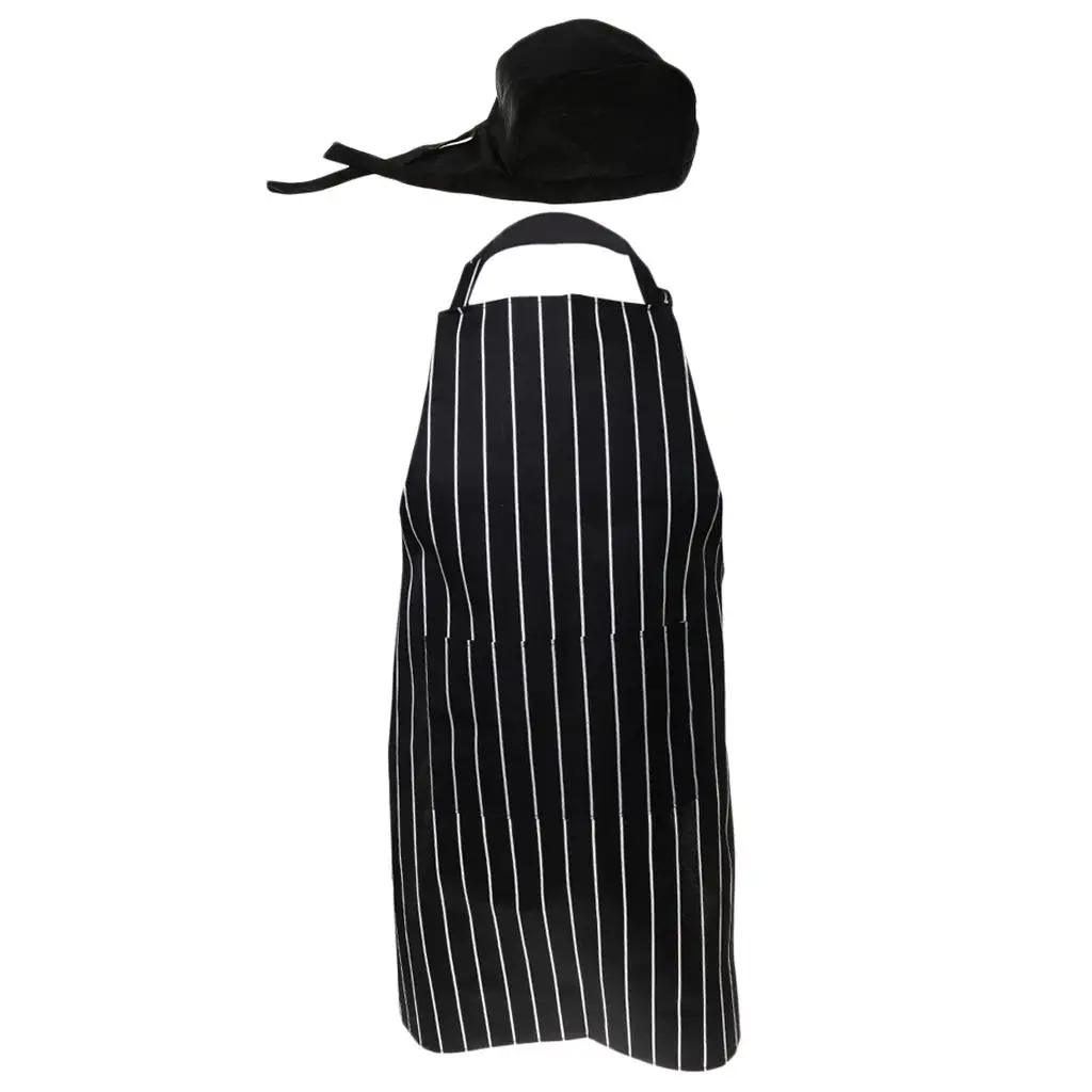

Solid Pattern Kitchen Aprons and Cap Set Customised Black Apron and Hat for Restaurant Home Unisex Cooking