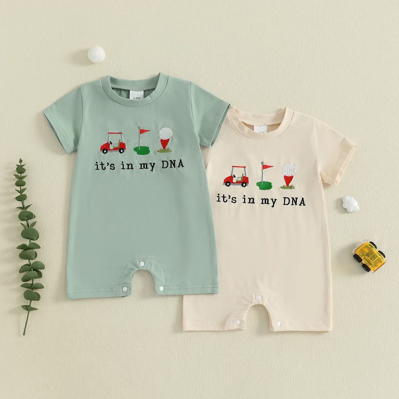 

Fashion Newborn Baby Boys Jumpsuits Short Sleeve Crewneck Letter Golf Embroidery Rompers Newborn Playsuits Baby Summer Clothes