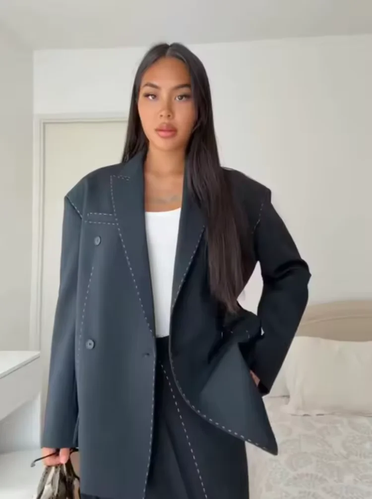 

Женский повседневный стеганый жакет с длинным рукавом, V-образным вырезом и пуговицами, офисный блейзер, новинка 2026 года, стильная верхняя одежда для деловых женщин