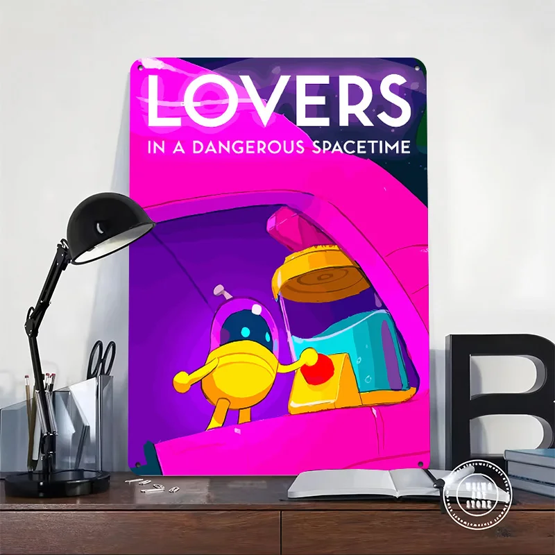 Lovers in a Dangerous Spacetime Game Art Personalized 3D Textured Metal Poster Wall Art Vintage Tin Signs for Desk Decor Room