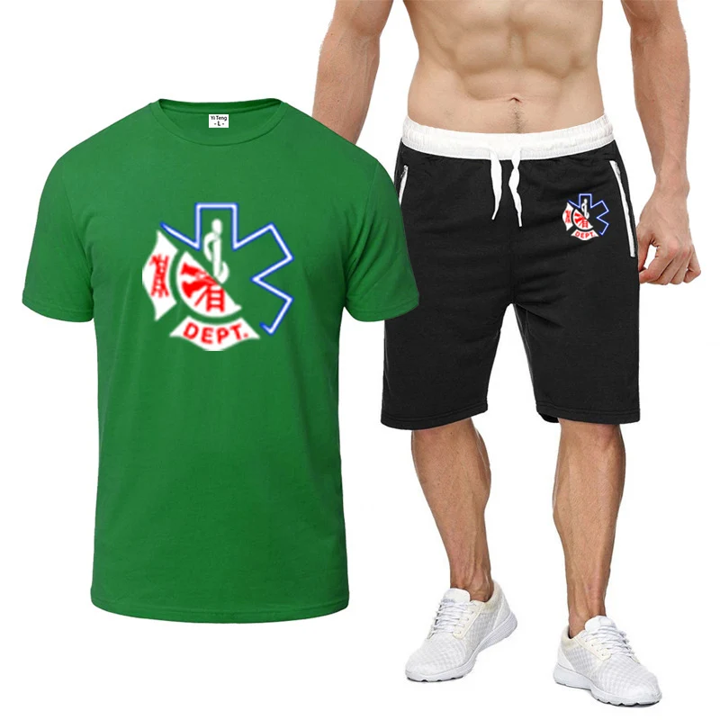 

Пожарная спасательная команда, весна-осень, мужской техник скорой медицинской помощи, логотип с принтом, Лидер продаж, футболка, короткие брюки, костюмы