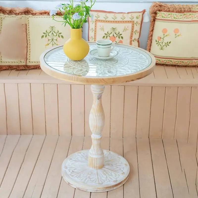 French retro small round table coffee table casual carved sofa edge table