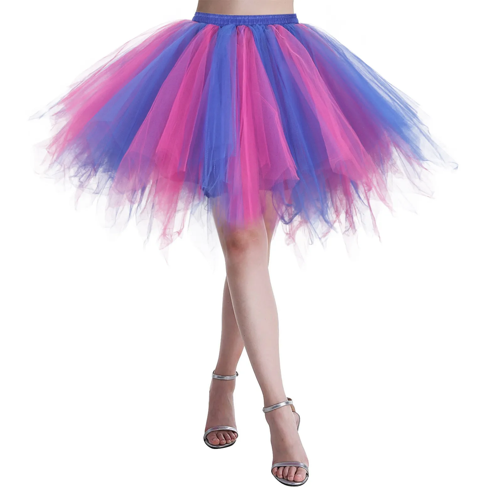 สั้นMulticolorผู้หญิงLolita Petticoat Tutu Puffy CancanกระโปรงGradient Rampภายใต้Crinolineด้านในคึกคักคอสเพลย์สําหรับงานแต่งงาน