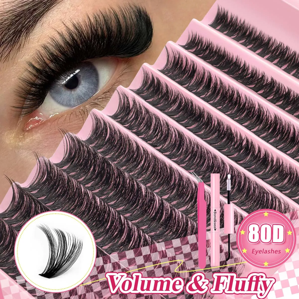 30D/40D/80D 混合長さ 8-16mm ボリュームのあるつけまつげ、接着剤とピンセット付き、DIY アプリケーションやお祝いの機会に