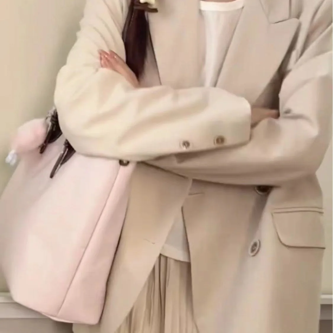 Retro Nylon Pink Tote Bag Wallet Women Fairy Core Sweet Cute Large Capacity Handbag Student Versatile Vintage Underarm Bag 2025