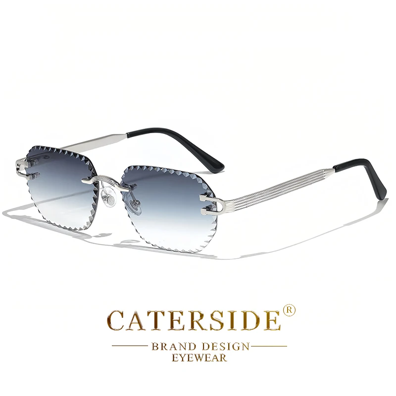 CATERSIDE Neue randlose Sonnenbrille für Herren, quadratisch, modisch, mit geschliffenen Gläsern, Markendesign, Sonnenbrille für Damen, Party, Festival, Brillengeschenk – Detail 18
