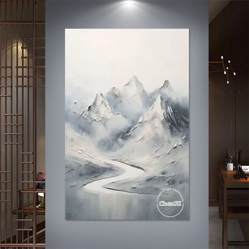 

Black White Huge Mountain Landscape Canvas Wall Decor Oil Painting Luxury Art Pure Handmade Decorative Item Set For Hotel