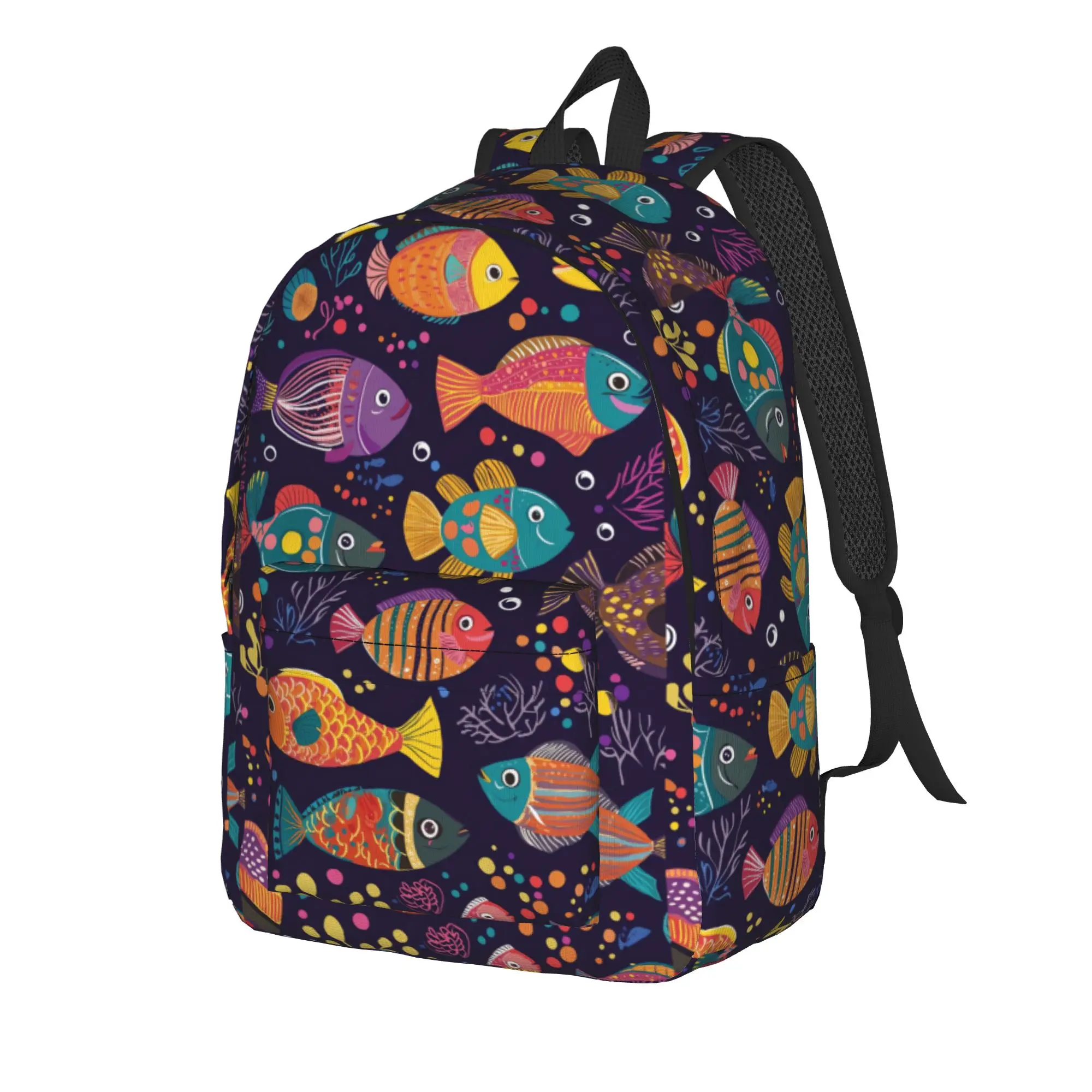 Psychedelic Colorful Tropical Fish Art Backpack  Youth Polyester Sport Backpacks Durable Pretty School Bags Rucksack