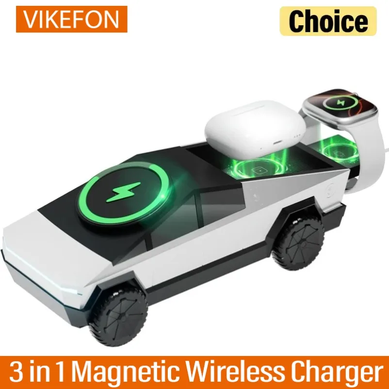3 in 1 Magnetic Wireless Fast Charger Desktop Cyber Phone Stand For IPhone 17 16 Pro Max Apple & Samsung Watch Airpods Pro