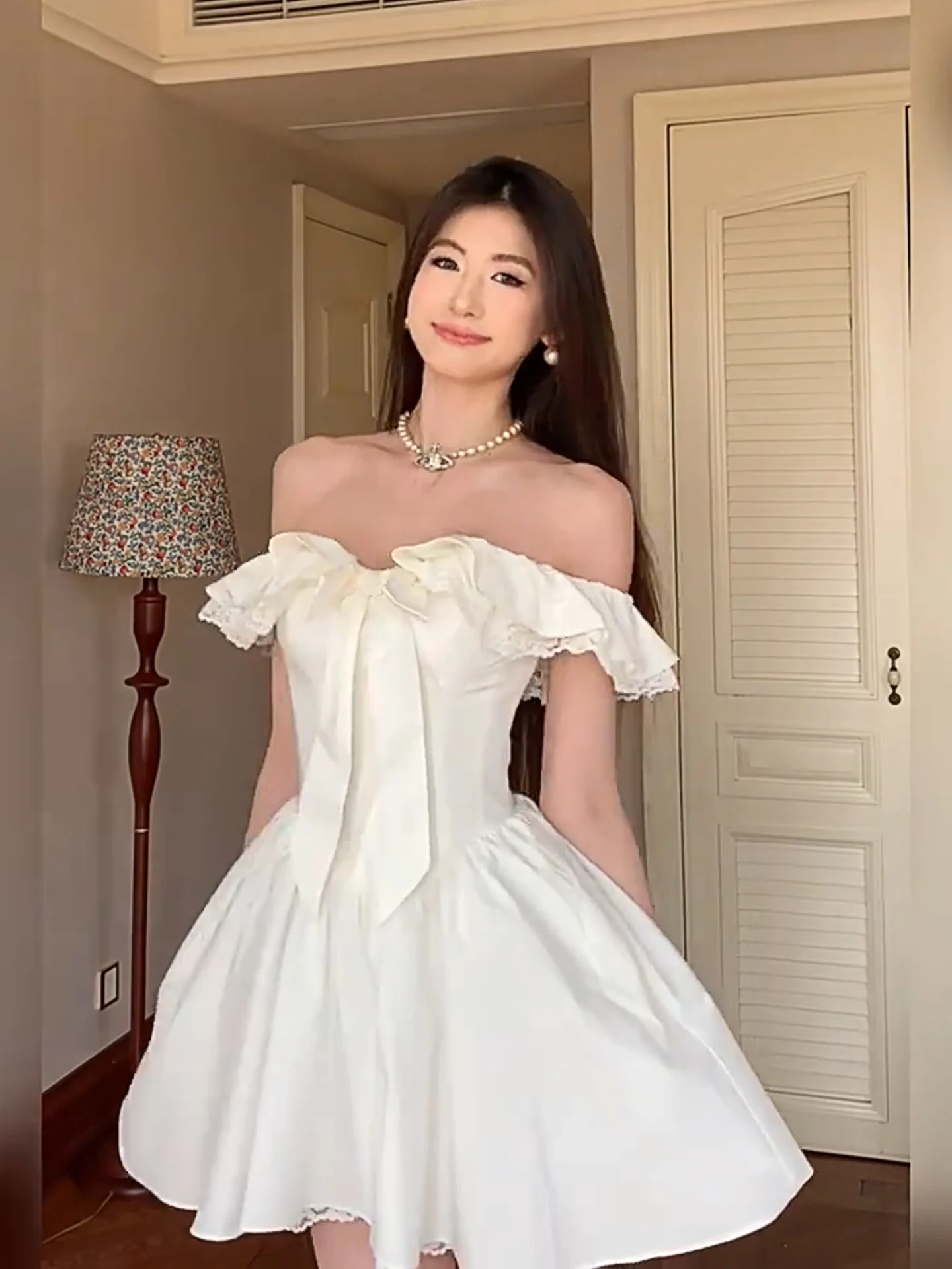 

Sweet Lace Trim One oulder Puffy Princ Dr Women's plus Size Casual Sle Knot A-Line ort Summer Dr