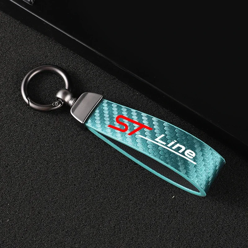 New fashion car carbon fiber leather rope Keychain key ring For ford st LINE stline accessories