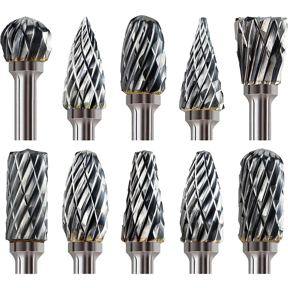 

10PCS Carbide Burr Set Compatible with Dremel 1/8 Shank Die Grinder Rotary Tool Rasp Bits Wood Metal Carving Electric Grinding